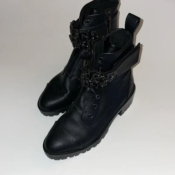 Karl Lagerfeld Black Embellished Combat Boots size 6, very good condition - Picture 2 of 7